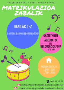 , Campaña de matriculación 2022-2023 en al Escuela de Música Pepita Enbil, Getariako Udala